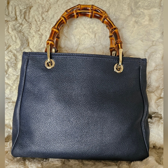 GUCCI 2 Way Bamboo Leather Small Shopper Navy 336032 - Picture 4 of 17